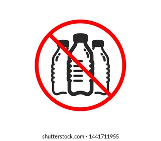 No or Stop. Water bottles icon. Still aqua drink sign. Liquid symbol. Prohibited ban stop symbol. No water bottles icon. Vector