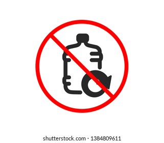 No or Stop. Water cooler bottle icon. Refill aqua drink sign. Liquid symbol. Prohibited ban stop symbol. No refill water icon. Vector