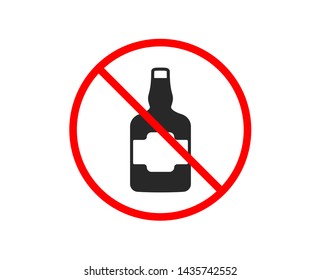 No or Stop. Whiskey bottle icon. Scotch alcohol sign. Prohibited ban stop symbol. No whiskey bottle icon. Vector