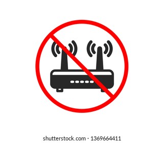 No or Stop. Wifi router icon. Computer component sign. Internet symbol. Prohibited ban stop symbol. No wifi icon. Vector