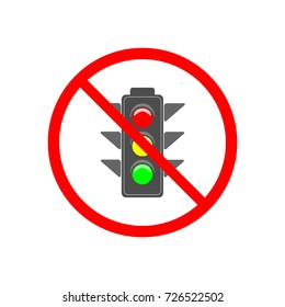 No stoplight sign. Icon traffic red circle. Symbol no regulate movement safety and warning. Electricity semaphore no adjust transportation on crossroads urban road. Flat vector illustration.