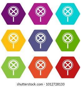 No stopping and parking sign icon set many color hexahedron isolated on white vector illustration