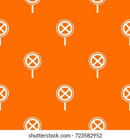 No stopping and parking sign pattern repeat seamless in orange color for any design. Vector geometric illustration