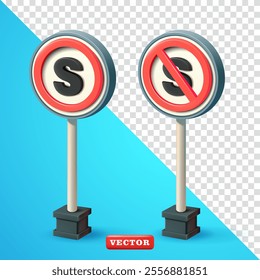 No Stopping red road sign, traffic sign symbol. 3d vector, Suitable for design elements