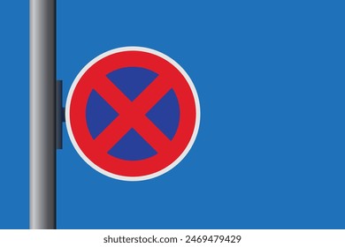 No stopping or standing sign board on pole. blue sky in background. road traffic sign vector illustration.