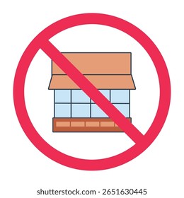 No Store Building Sign – Forbidden Shop Symbol Flat Vector