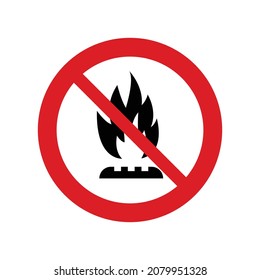 No Stove gas burner vector. Not allow  fire  sign. The red circle prohibiting sing  