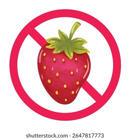 No strawberry sign, forbidden strawberry sign, stop eating strawberry icon, do not eat strawberry warning
