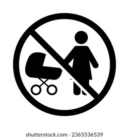  No stroller vector. Not allow stroller, carriage sign. The circle prohibiting sing 