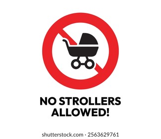 No Strollers Allowed Sign with Clear Prohibition Symbol, Essential for Venue Policy and Public Compliance, High-Quality Vector Stock Image