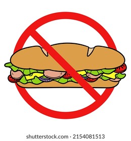 No Submarine Sandwich Sign on White Background