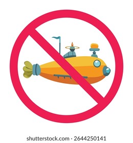 No submarine sign, forbidden submarine icon, submarine not allowed symbol, prohibited submarine area