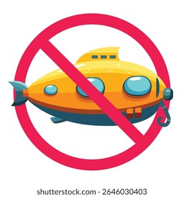 No submarine sign, forbidden submarine icon, submarine prohibition symbol, underwater vehicle not allowed sign, submarine with red crossed circle symbol