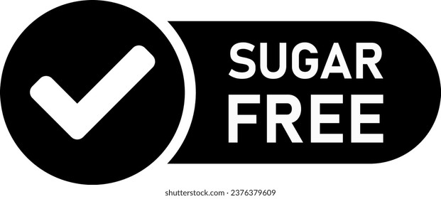 No Sugar Added Sugar-Free Round Info Label Stamp Icon with Green Tick Checkmark Sign. Vector Image.