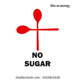 NO SUGAR - frase. red spoons on white background. eps10 vector stock illustration