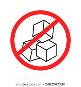 No sugar icon. Sugar cubes crossed. Red prohibition sign. Vector illustration.