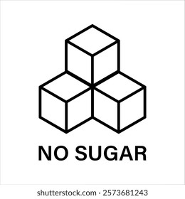 No Sugar icon line symbol. Sugar free simple black outline symbol. No sugar, glucose concept cubes icon flat design, ideal for sticker, stamp, food, print or web. Vector illustration, EPS 10.