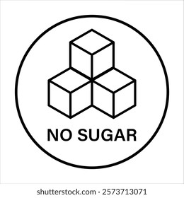 No Sugar icon line symbol in circle Sugar free simple black outline symbol. No sugar, glucose concept cubes icon flat design, ideal for sticker, stamp, food, print or web. Vector illustration, EPS 10.