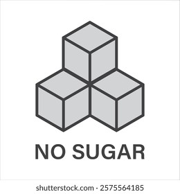 No Sugar icon line symbol. Sugar free simple black outline symbol. No sugar, glucose concept cubes icon flat design, ideal for sticker, stamp, food, print or web. Vector illustration, EPS 10.