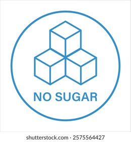 No Sugar icon line symbol in circle Sugar free simple blue outline symbol. No sugar, glucose concept cubes icon flat design, ideal for sticker, stamp, food, print or web. Vector illustration, EPS 10.