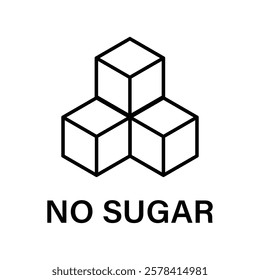 No Sugar icon line symbol. Sugar free simple black outline symbol. No sugar, glucose concept cubes icon flat design, ideal for sticker, stamp, food, print or web. Vector illustration, EPS 10.