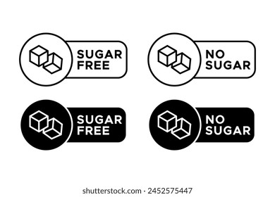 No sugar icon vector set. Sugar free symbol, diabetic diet concept