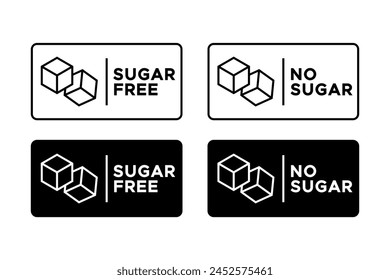 No sugar icon vector set. Sugar free sign, diabetic diet concept