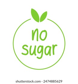 No Sugar Logo with Green Leaves Design for Health Conscious and Organic Products.