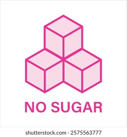 No Sugar pink icon line symbol. Sugar free simple outline symbol. No sugar, glucose concept cubes icon flat design, ideal for sticker, stamp, food, print or web. Vector illustration, EPS 10.