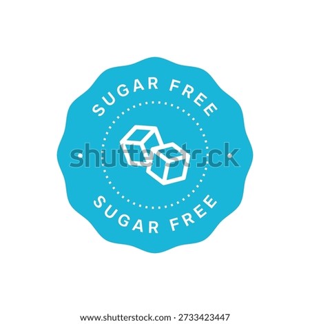 No sugar round blue badge vector, low carb food packaging label isolated on white background. Ideal for food industry, supermarket packaging and diet product labeling. Eps 10
