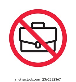 No hay icono de maleta. Icono de maleta prohibida. No hay señal de vector de maleta. Icono vectorial de maleta prohibida. Advertencia, precaución, atención, restricción, etiqueta, prohibición, peligro. 