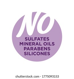 No sulfates, waxes, mineral oils, parabens, silicones. Curly Girl Method (CGM) approved product symbol. Purple icon for hair products.