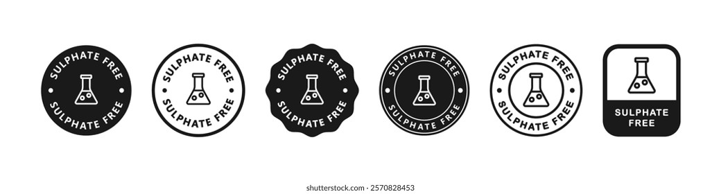 No Sulphate sticker. Sulfate free label set vector collection. Sign badge symbol of Zero chemical shampoo, conditioner, cream or moisturizer emblem.