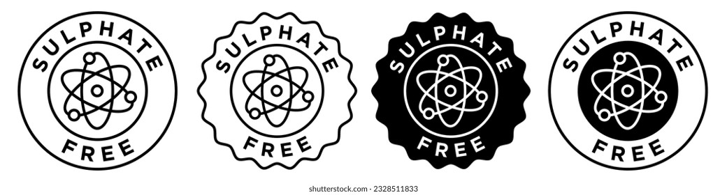 No sulphate or sulfate free icon set vector collection. Sign badge symbol of Zero chemical shampoo, conditioner, cream or moisturizer emblem. For skin care or hair care protection seal for web app ui