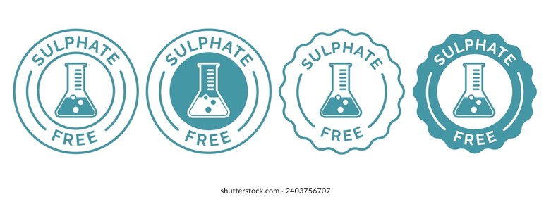 No sulphate or sulfate free icon set vector collection. Sign badge symbol of Zero chemical shampoo, conditioner, cream or moisturizer emblem. For skin care or hair care protection seal for web app ui