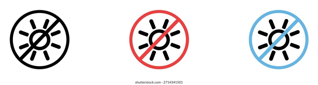 Nenhum ícone de brilho solar vetor. símbolo de proteção e evitação uv. ilustração vetorial.