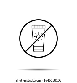 No sun cream icon. Simple thin line, outline vector of beauty ban, prohibition, forbiddance icons for ui and ux, website or mobile application