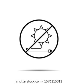 No sun with electric plug icon. Simple thin line, outline vector of sustainable energy ban, prohibition, embargo, interdict, forbiddance icons for ui and ux, website or mobile
