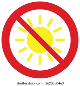 no sun icon. not to allow sunlight Prohibited sun  sign.