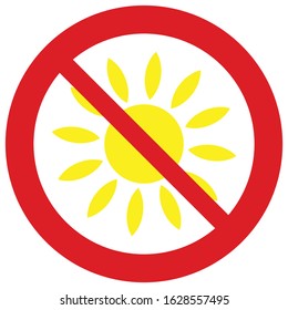 no sun icon. not to allow sunlight Prohibited sun  sign.