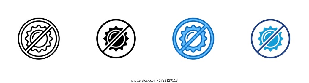 No Sun Multiple Style Icon Design Vector - Crossed sun symbol representing sun avoidance, low sunlight, or protection from exposure
