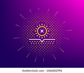 No sun protection line icon. Halftone pattern. Skin care sign. Cosmetic cream symbol. Gradient background. No sun line icon. Yellow halftone pattern. Vector