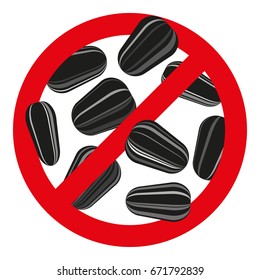 No sunflower seeds. Prohibitory icon. Vector illustration. You can't eat sunflower seeds.