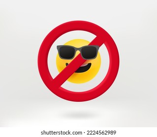 No sunglasses concept with emoji. 3d vector illustration
