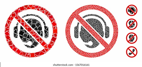 No support operator composition of inequal items in variable sizes and color tinges, based on no support operator icon. Vector joggly items are organized into illustration.