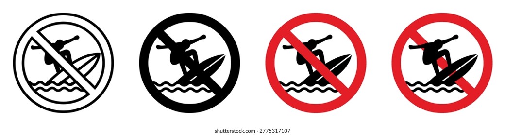 No Surf icon set. Set of no surfing signs in various styles for safety and awareness. vector illustration on white background