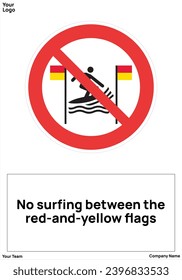 No surfing between the red-and-yellow flags signs symbols standard iso 7010