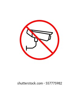 No surveillance line icon, no security camera prohibition sign, forbidden ban or stop, vector graphics, a linear pattern  red on a white background, eps 10.