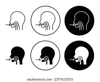 No swallowing icon set. Do not ingest vector symbol in black filled and outlined style.