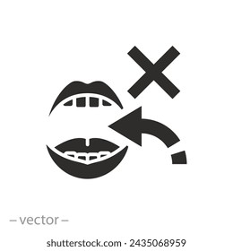 no swallowing or no take into icon, do not ingest, protect from ingestion hazard, flat web symbol - vector illustration